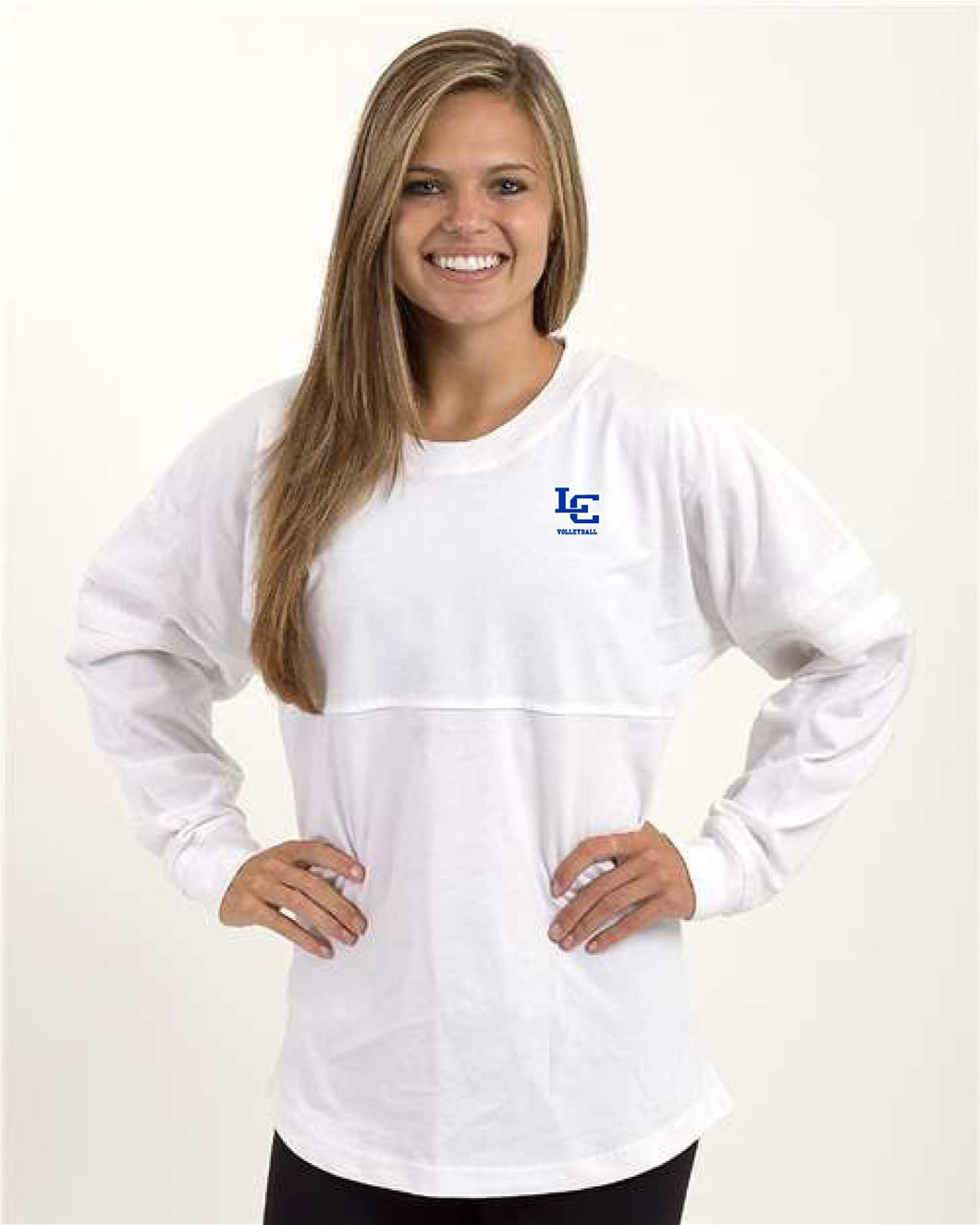 Volleyball Embroidery - Boxercraft Womens Pom Pom Long Sleeve Jersey Shirt - White