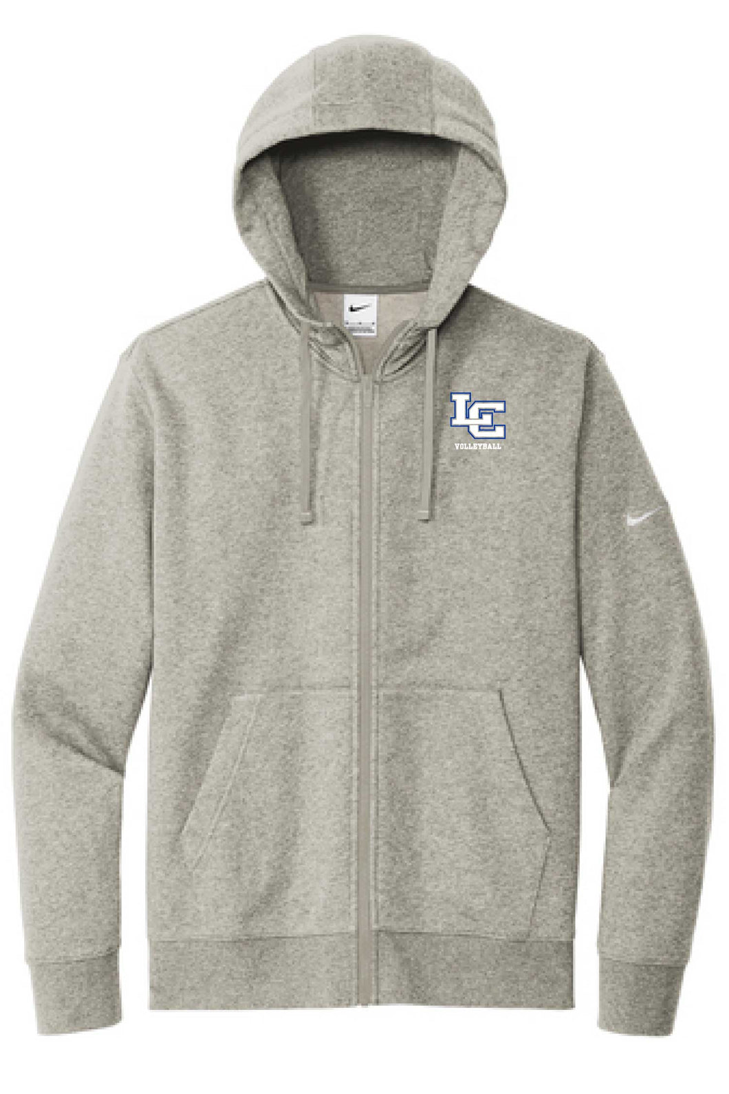 Volleyball Embroidery - Nike Club Fleece Full Zip Hoodie - Grey
